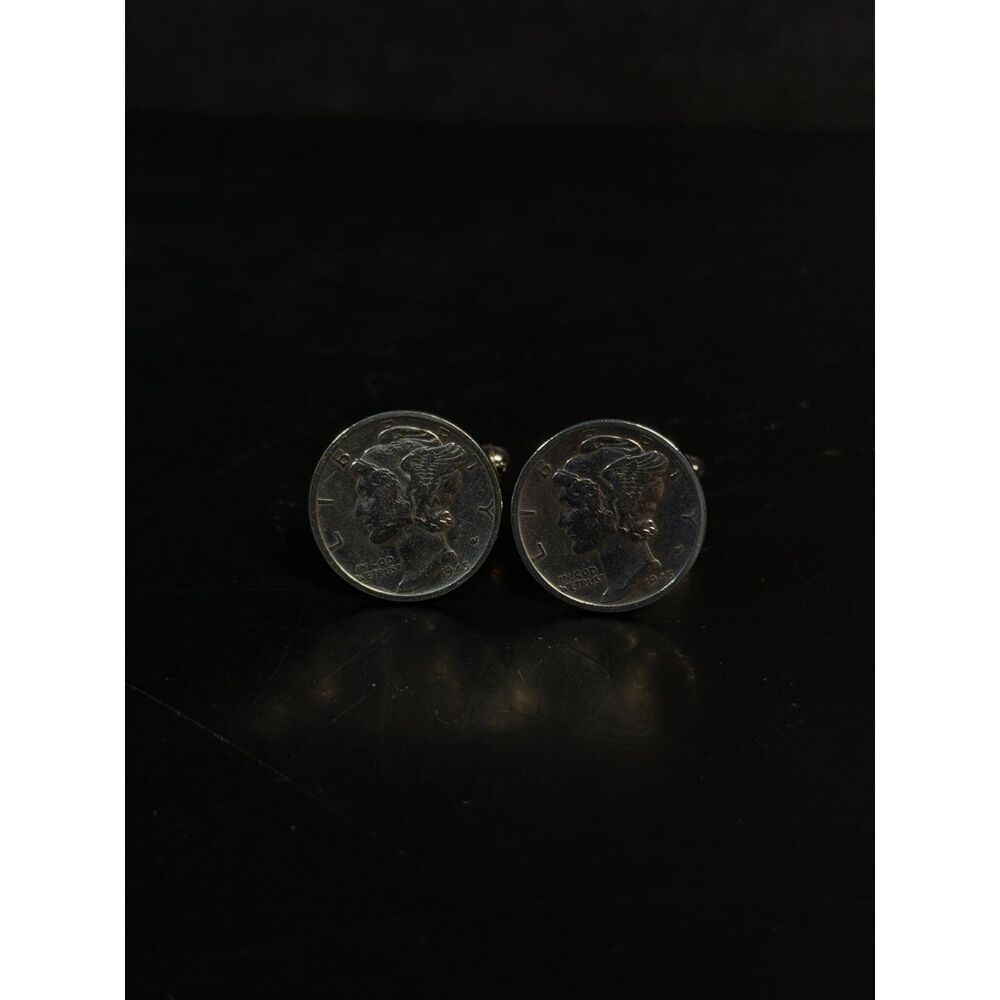 1945 Mercury Dime Coin Silver Cufflinks Pair 90 Silver